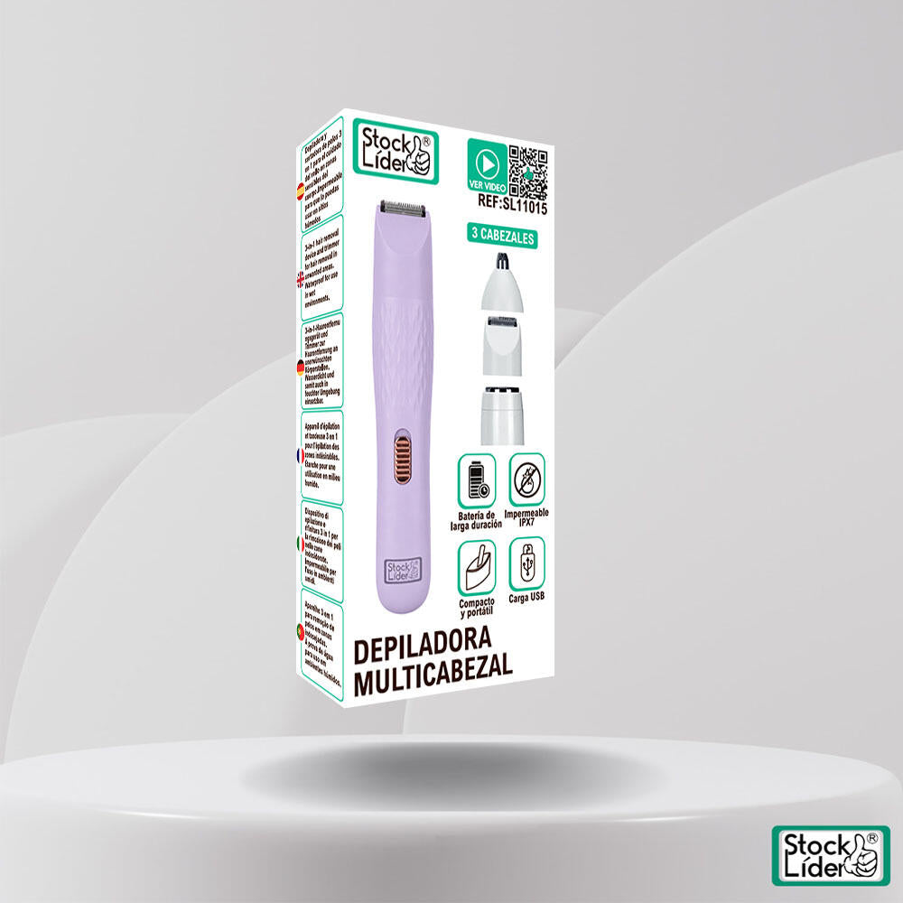 Depiladora Recargable 3 en 1 con Cabezales Intercambiables – Resistente al Agua IPX7