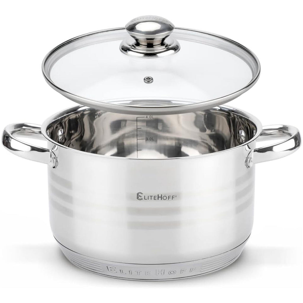 Batería de Cocina 12 Piezas de Acero Inoxidable con Tapas de Vidrio – Apta para Inducción