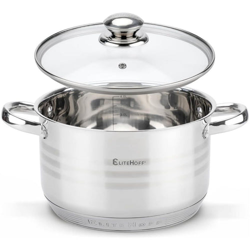 Batería de Cocina 12 Piezas de Acero Inoxidable con Tapas de Vidrio – Apta para Inducción
