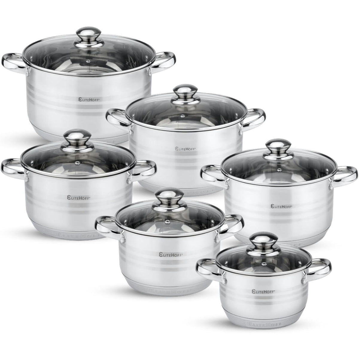 Batería de Cocina 12 Piezas de Acero Inoxidable con Tapas de Vidrio – Apta para Inducción