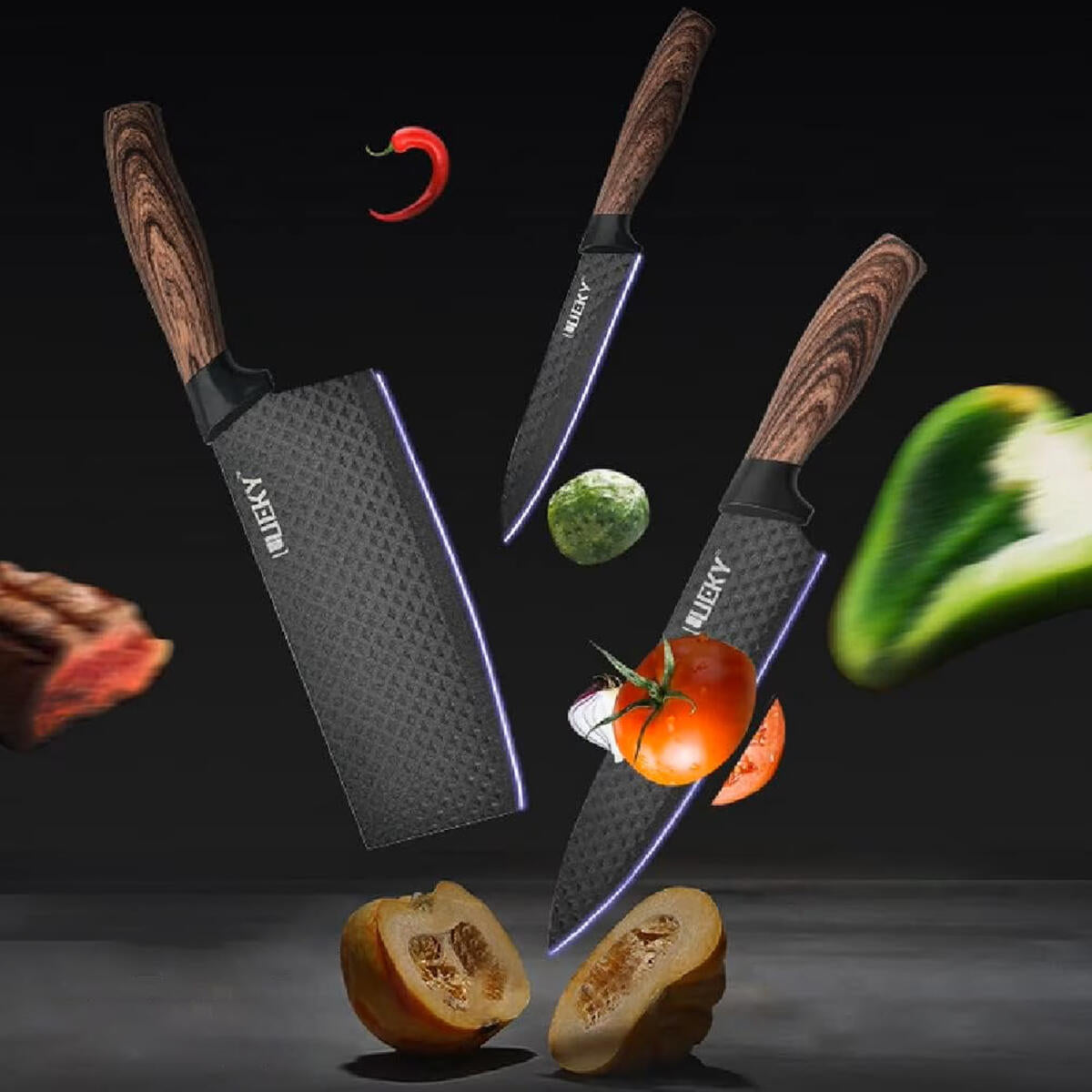 Juego de Cuchillos de Cocina 6 Piezas con Pelador Cerámico, Tijeras y Caja – Negro