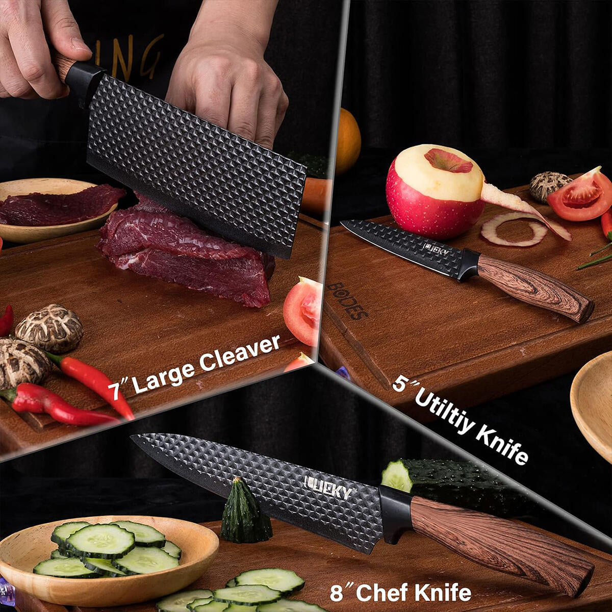 Juego de Cuchillos de Cocina 6 Piezas con Pelador Cerámico, Tijeras y Caja – Negro