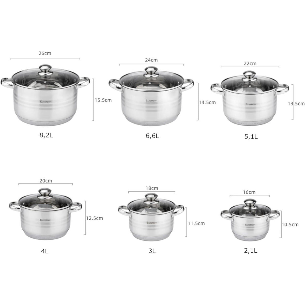 Batería de Cocina 12 Piezas de Acero Inoxidable con Tapas de Vidrio – Apta para Inducción