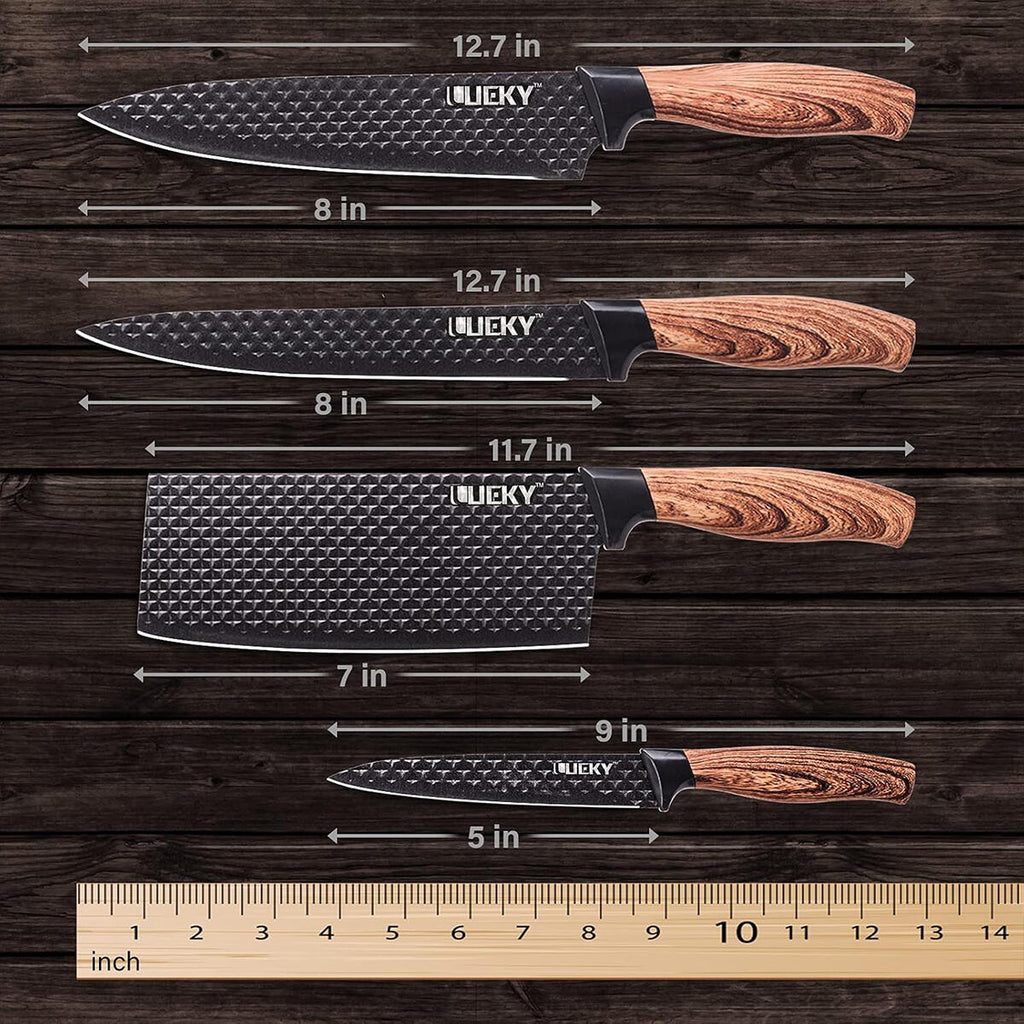 Juego de Cuchillos de Cocina 6 Piezas con Pelador Cerámico, Tijeras y Caja – Negro