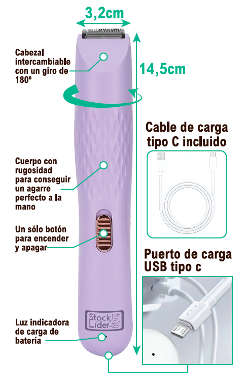 Depiladora Recargable 3 en 1 con Cabezales Intercambiables – Resistente al Agua IPX7