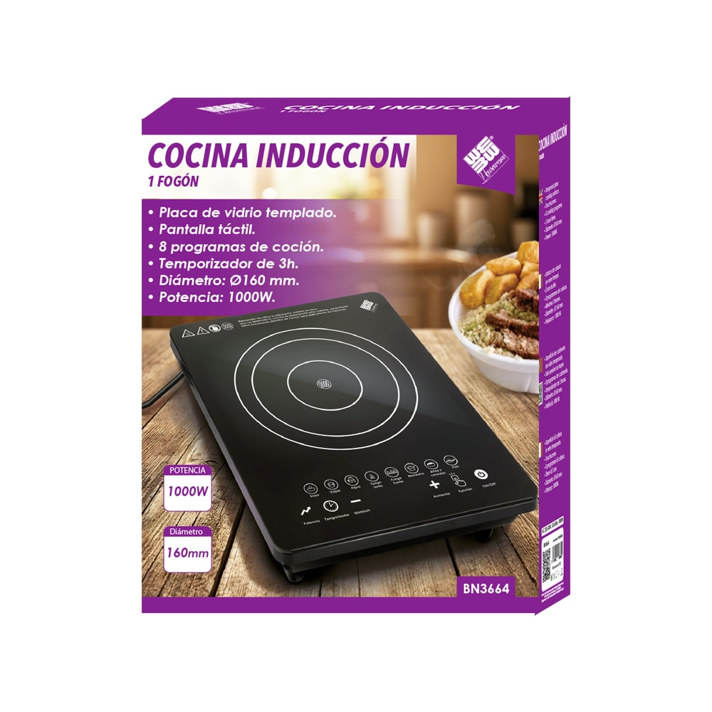 Placa de Inducción Portátil 1500 W – Panel Táctil, 8 Programas y Temporizador 3 h