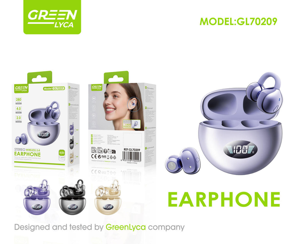 Auriculares Inalámbricos de Clip Bluetooth 5.4 – Morado, 4 h de Autonomía
